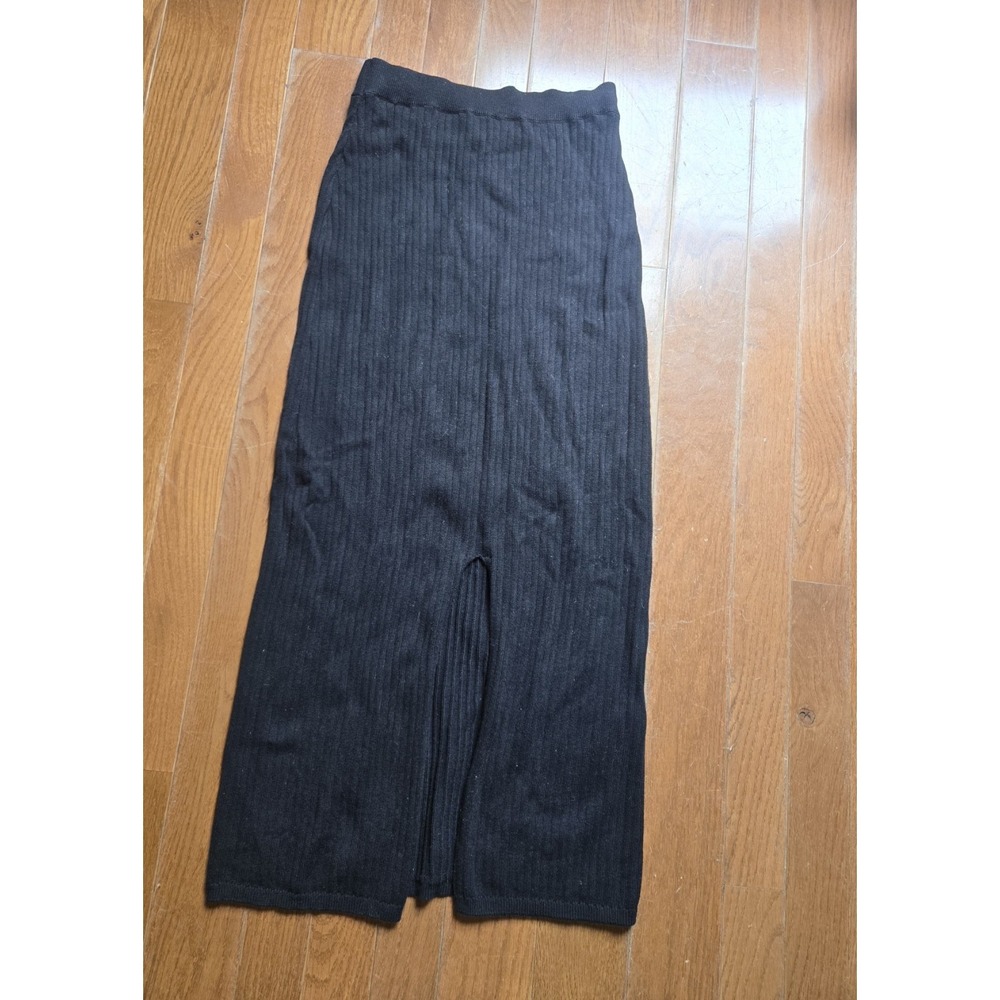 Free People Skyline Black Ribbed Knit High Slit Skirt Sz S pencil Style